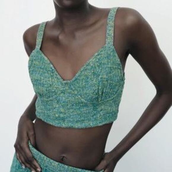 Zara Green Knit Crop Top Bustier style Coquette Bralette sz M - Picture 1 of 4
